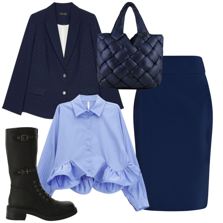 Outfit donna - Total look. Stile Bon Ton per Tutti i giorni. Abbinamento con gonne longuette, camicie, stivali, borse tote, blazer.