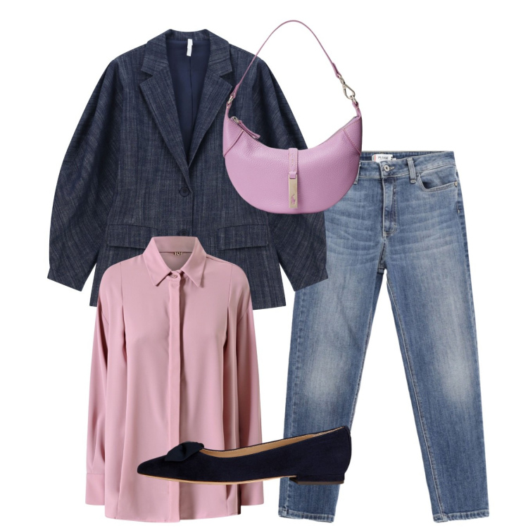 Outfit donna - Total look. Stile Bon Ton per Ufficio. Abbinamento con jeans skinny, camicie, blazer, borse a spalla, ballerine.