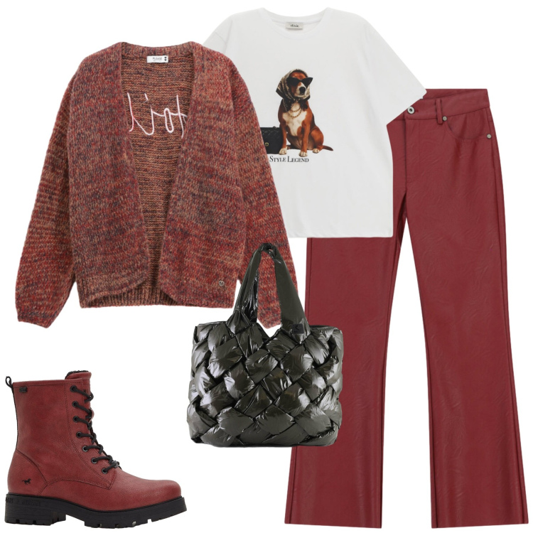Outfit donna - City. Stile Casual chic per Tutti i giorni. Abbinamento con stivaletti, cardigans, pantaloni, t-shirt, borse tote.