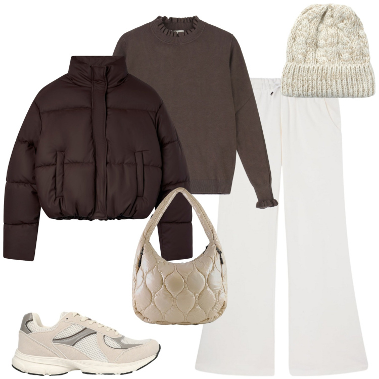 Outfit donna - City. Stile Casual chic per Tutti i giorni. Abbinamento con pantaloni, sneakers, bomber, berretti, maglieria, borse tote.