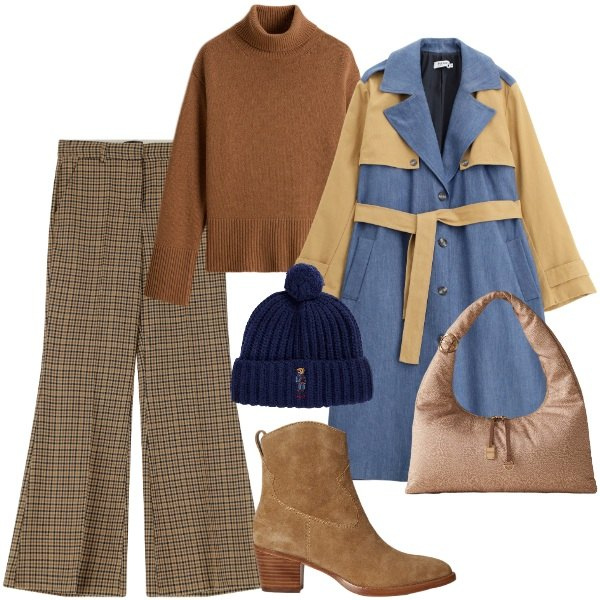 Outfit donna - Giornata in città - FDCI. Stile Casual chic per Tutti i giorni. Abbinamento con trench, pantaloni, borse a mano, berretti, stivaletti, maglieria.
