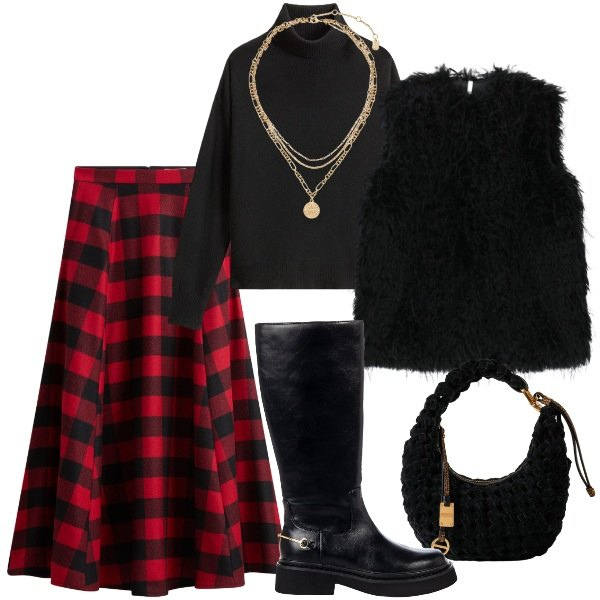 Outfit donna - Giornata in città - FDCI. Stile Chic per Tutti i giorni. Abbinamento con stivali sopra il ginocchio, piumini, borse a mano, ciondoli, gonne lunghe, maglieria.