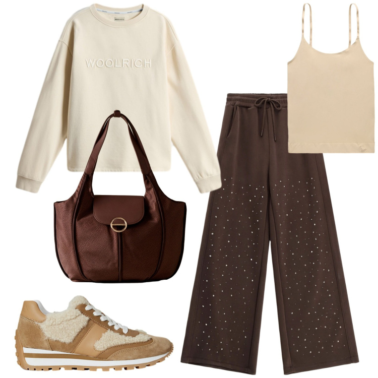 Outfit donna - Total look #2288268. Stile Casual per Tutti i giorni. Abbinamento con pantaloni, shopping bag, sneakers, magliette intime, felpe.