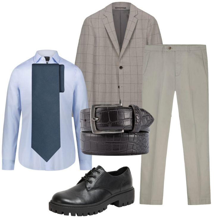 Outfit uomo - Total look #2288271. Stile Business/Elegante per Ufficio. Abbinamento con scarpe stringate, pantaloni chino, camicie, giacche, cravatte, cinture.