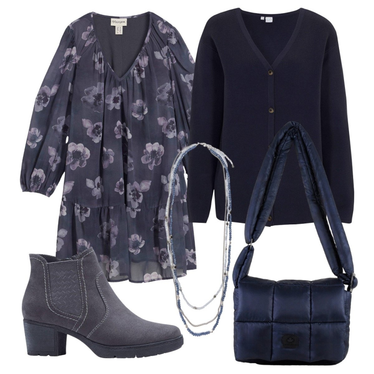 Outfit donna - L’abitino in voile. Stile Bon Ton per Ufficio. Abbinamento con vestiti corti, stivaletti, cardigans, borse a spalla, collane.