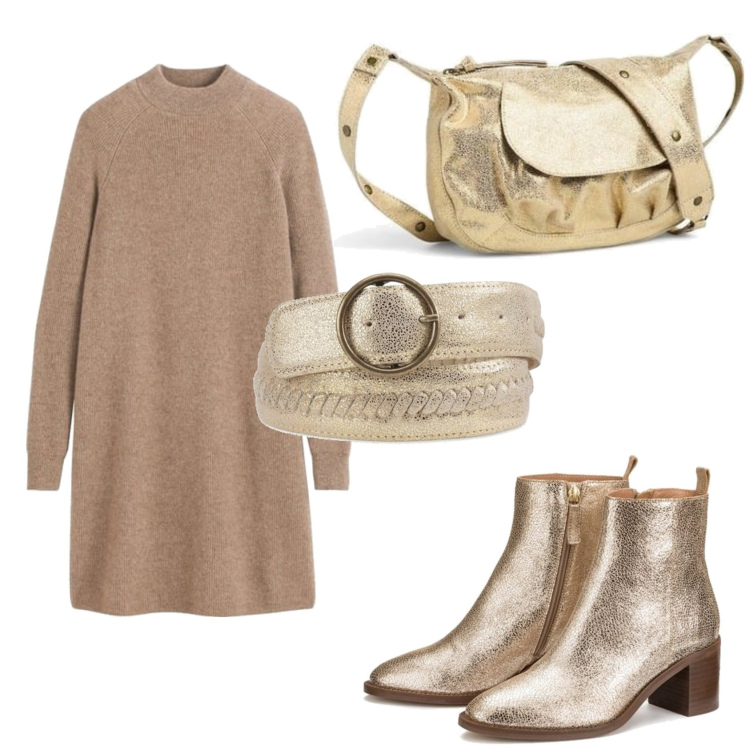 Outfit mujer - Casual chic. Estilo Casual chic para Todos los días. Combinación con botines, cinturones, bolsos de hombro, vestidos cortos.