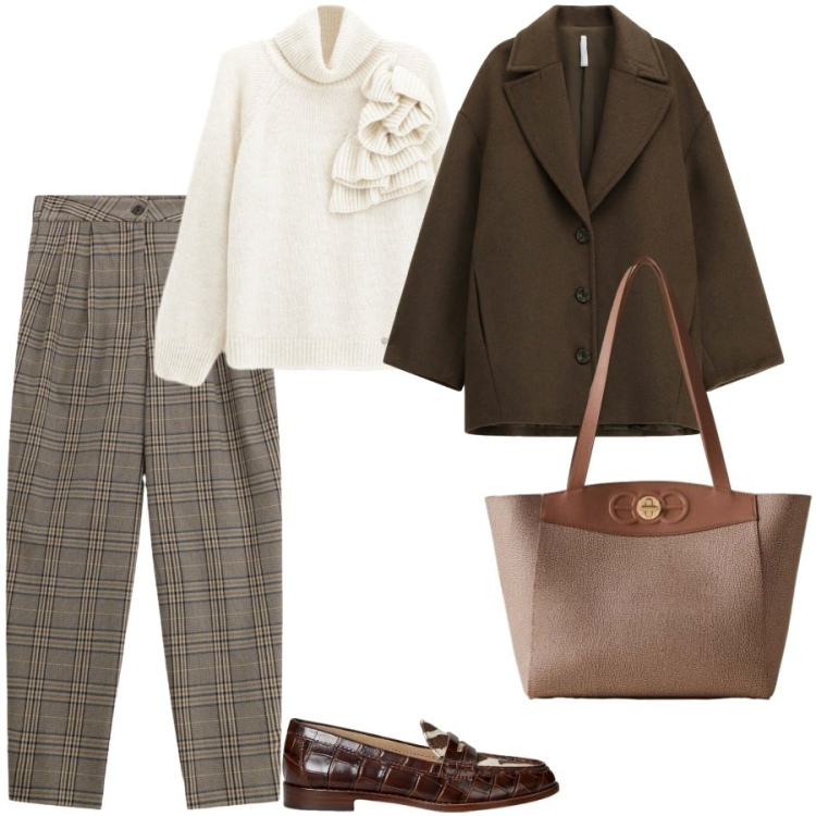 Outfit donna - Per lavorare comode ma con stile. Stile Chic per Ufficio. Abbinamento con maglieria, cappotti, shopping bag, pantaloni, mocassini.
