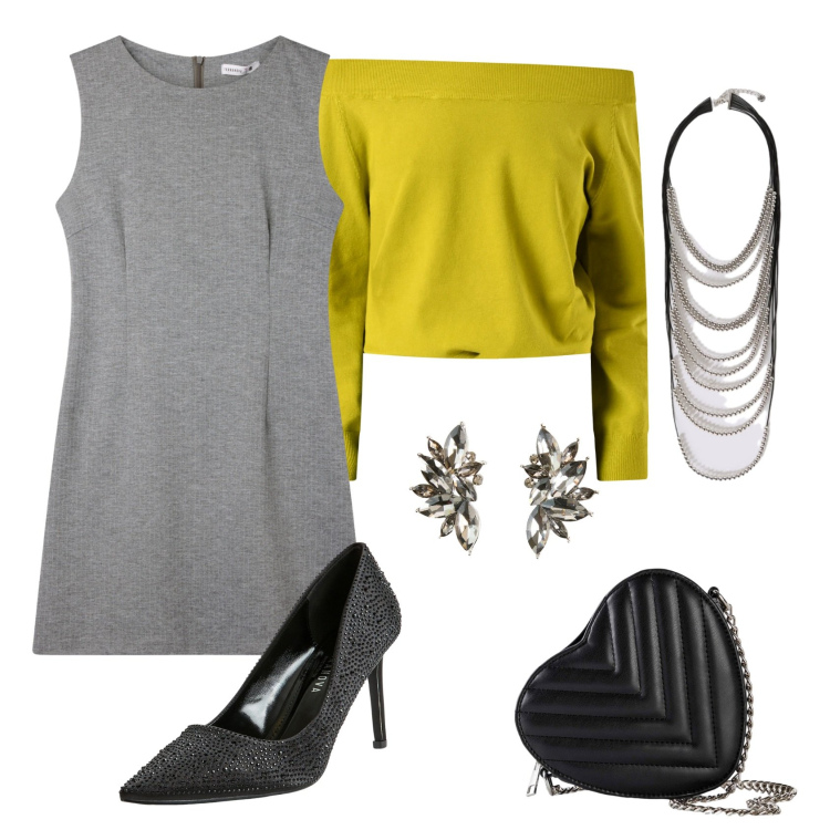 Outfit donna - Total look #2288293. Stile Glamour per Serata fuori. Abbinamento con borse a tracolla, orecchini, maglieria, décolleté, vestiti senza maniche, collane.