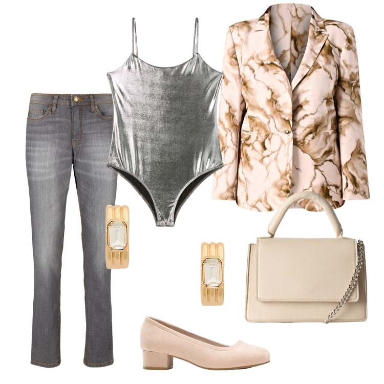 Outfit donna - Total look #2288298. Stile Chic per Serata fuori. Abbinamento con jeans mom, décolleté, blazer, body, borse a tracolla, orecchini.
