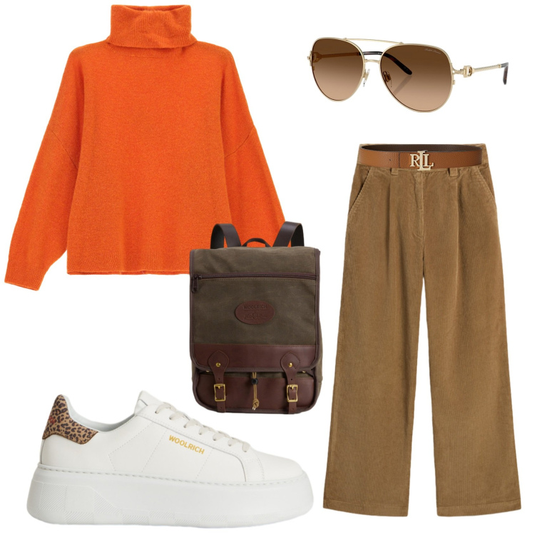 Outfit donna - Total look #2288305. Stile Casual chic per Scuola/Università. Abbinamento con maglieria, cinture, occhiali da sole, zaini, sneakers, pantaloni.