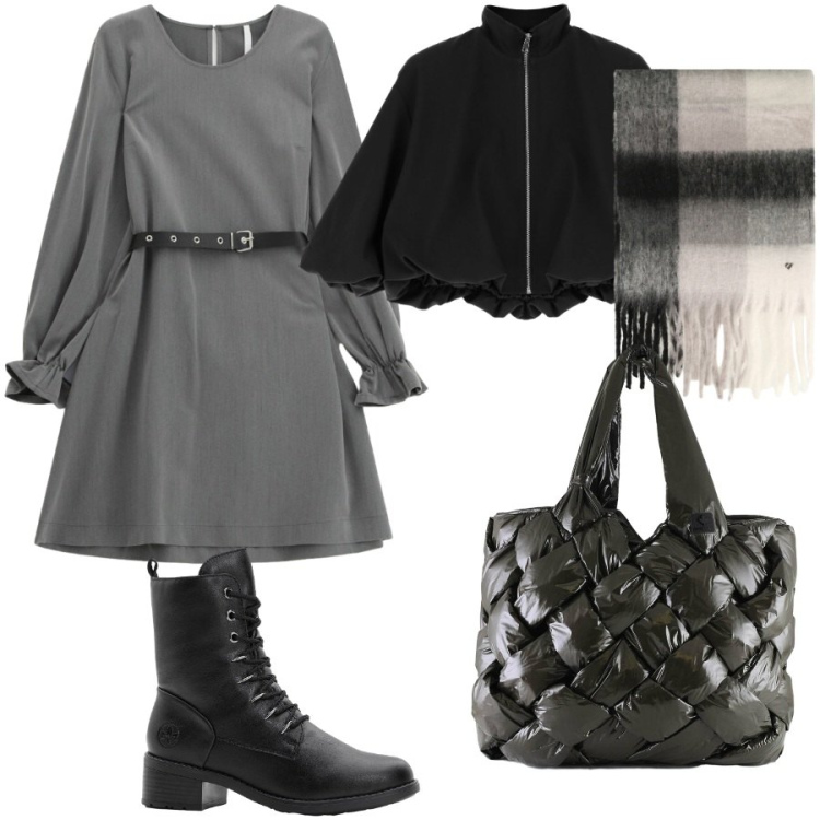 Outfit donna - Il vestito versatile. Stile Casual chic per Ufficio. Abbinamento con stivaletti, vestiti corti, bomber, sciarpe, borse tote.