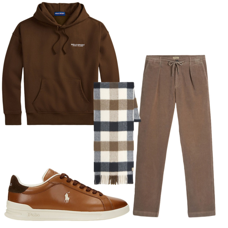 Outfit uomo - Total look #2288312. Stile Casual per Tutti i giorni. Abbinamento con sneakers, felpe con cappuccio, pantaloni, sciarpe.