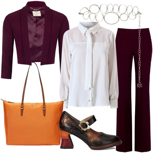 Outfit donna - Rinascimento - Black Friday 2025. Stile Casual chic per Ufficio. Abbinamento con blazer, camicie, cinture, pantaloni a palazzo, borse tote, décolleté.