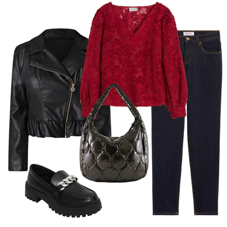 Outfit donna - Total look #2288322. Stile Casual chic per Tutti i giorni. Abbinamento con jeans mom, bluse, mocassini, giacche, borse tote.