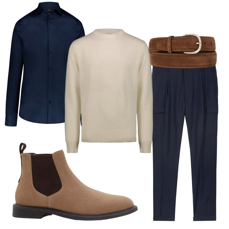 Outfit uomo - Total look #2288329. Stile Casual per Tutti i giorni. Abbinamento con stivali e stivaletti, pantaloni cargo, maglieria, camicie, cinture.