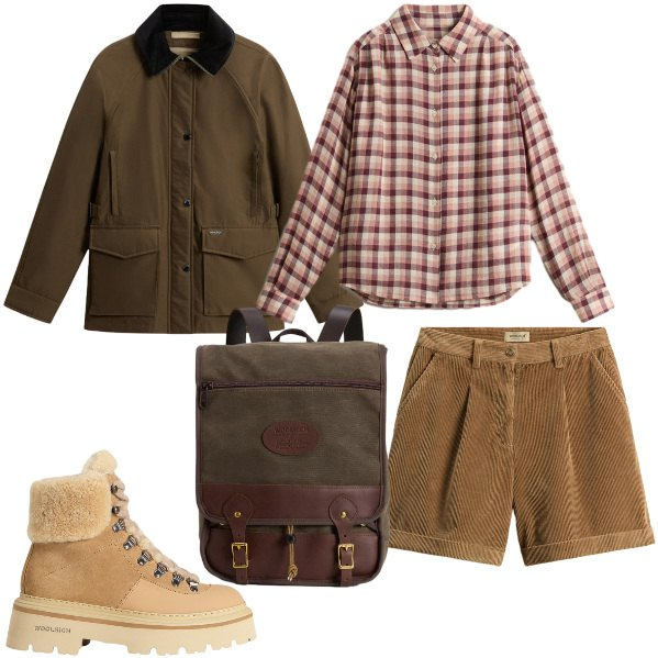 Outfit donna - Total look #2288331. Stile Basic per Tutti i giorni. Abbinamento con blazer, zaini, camicie, pantaloni corti, stivaletti.