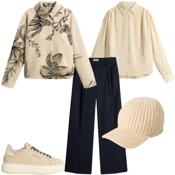 Outfit donna - Total look #2288335. Stile Casual chic per Ufficio. Abbinamento con pantaloni, cappelli, camicie, sneakers, cappotti.
