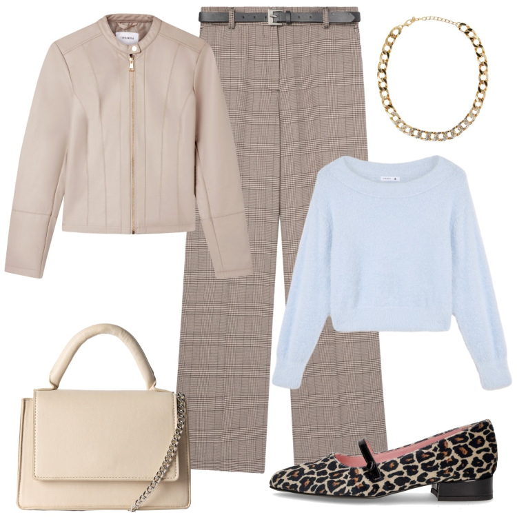 Outfit donna - Novembre con Terranova. Stile Casual chic per Tutti i giorni. Abbinamento con pantaloni, maglieria, giacche, collane, borse a tracolla, ballerine.