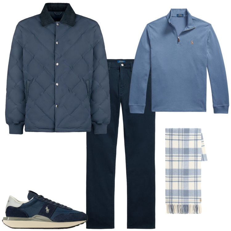 Outfit uomo - Total look #2288350. Stile Casual per Ufficio. Abbinamento con pullovers, sneakers, pantaloni, giacche, sciarpe.