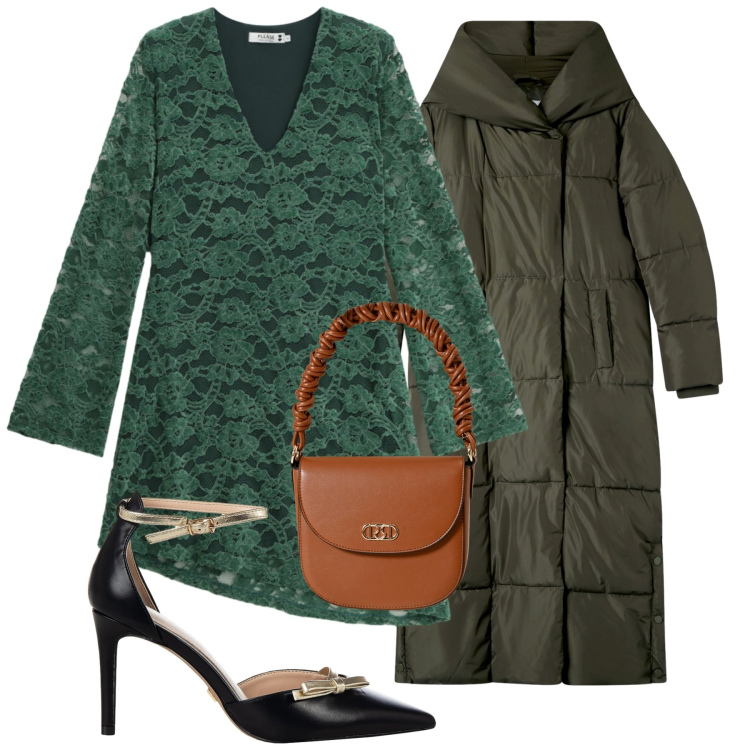 Outfit donna - Pizzo verde smeraldo. Stile Chic per Cerimonia. Abbinamento con vestiti corti, décolleté, borse a mano, cappotti.