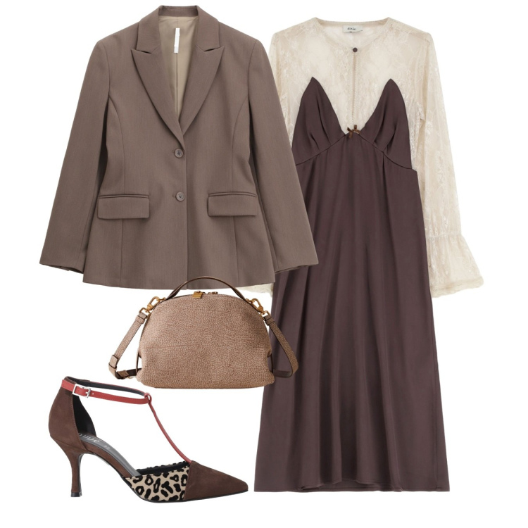 Outfit donna - Total look. Stile Chic per Cerimonia. Abbinamento con blazer, borse a mano, vestiti midi/longuette, décolleté.