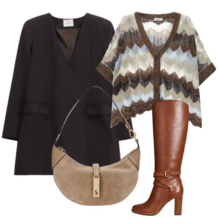 Outfit donna - Novembre. Stile Bon Ton per Tutti i giorni. Abbinamento con cardigans, vestiti corti, borse a spalla, stivali.