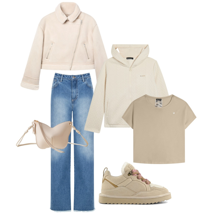Outfit donna - uscita. per Tutti i giorni. Abbinamento con jeans dritti, giacche, borse a tracolla, felpe con cappuccio, t-shirt, sneakers alte.
