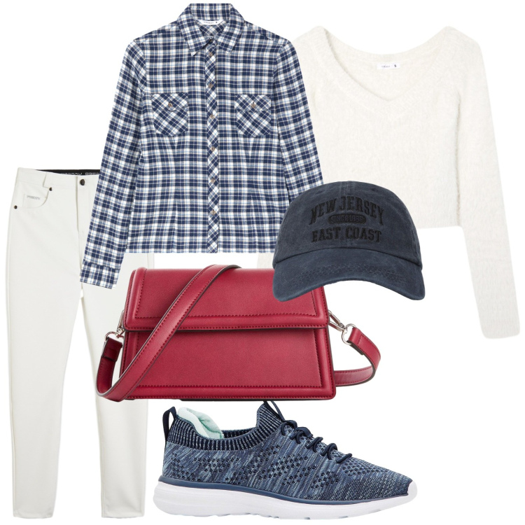 Outfit donna - Giornata in città - Focus Donna Curvy. Stile Etnico per Tutti i giorni. Abbinamento con sneakers, borse a tracolla, camicie, maglieria, cappelli con visiera, pantaloni skinny.