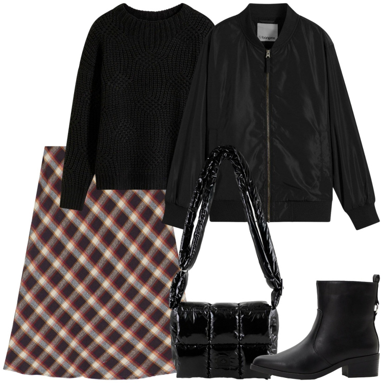 Outfit donna - Grunge. Stile Rock per Scuola/Università. Abbinamento con maglieria, bomber, stivaletti, gonne, borse a spalla.