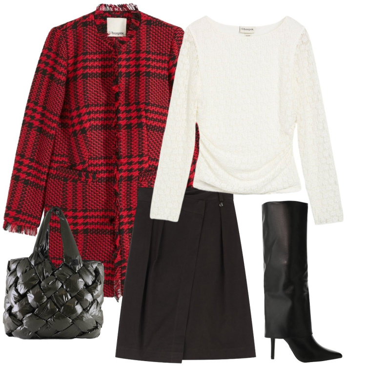 Outfit donna - Total look #2288427. Stile Casual chic per Tutti i giorni. Abbinamento con maglieria, blazer, stivali, gonne longuette, borse tote.