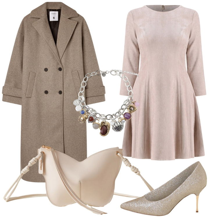 Outfit donna - Eleganza bonton. Stile Bon Ton per Serata fuori. Abbinamento con vestiti corti, décolleté, cappotti, borse a tracolla, braccialetti con ciondoli.