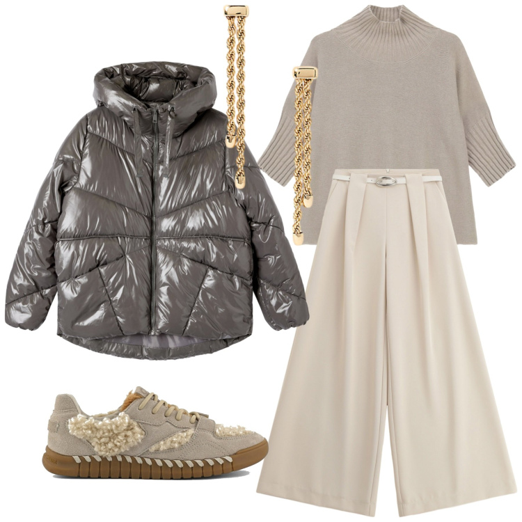 Outfit donna - La mia giacca bomber. Stile Glamour per Tutti i giorni. Abbinamento con bomber, maglieria, pantaloni a palazzo, orecchini, sneakers.