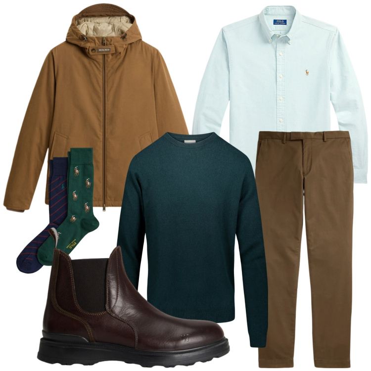 Outfit uomo - Total look #2288475. Stile Casual per Tutti i giorni. Abbinamento con pantaloni, camicie, calzini, stivali e stivaletti, giacche, maglieria.