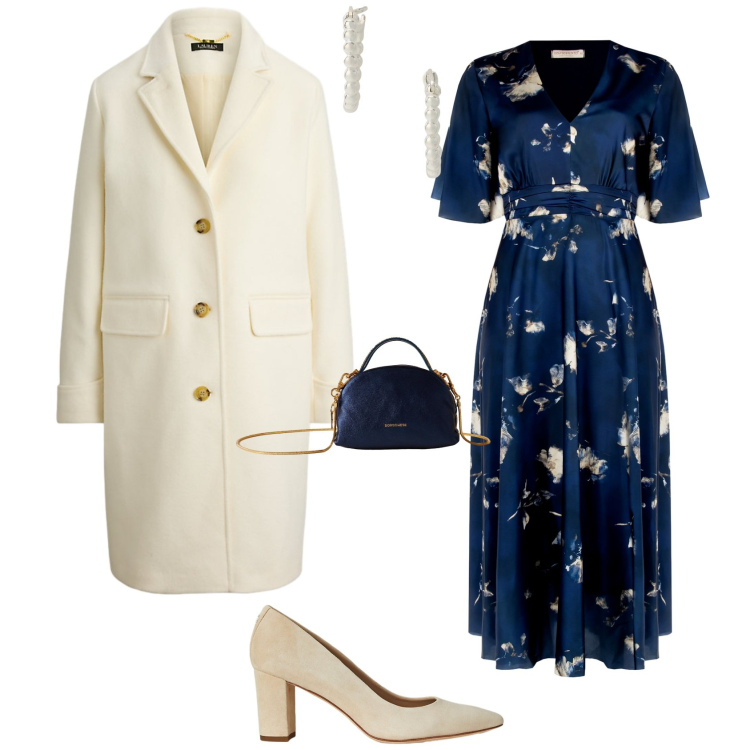 Outfit donna - Bon ton evento festività. Stile Bon Ton per Tutti i giorni. Abbinamento con vestiti lunghi, borse a mano, orecchini, décolleté, cappotti.