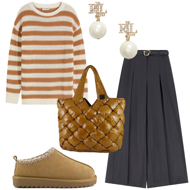 Outfit donna - Total look #2288480. Stile Glamour per Tutti i giorni. Abbinamento con maglieria, pantaloni, orecchini, borse tote, sabot.