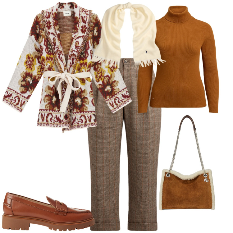 Outfit donna - Casual chic. Stile Casual chic per Tutti i giorni. Abbinamento con cardigans, maglieria, mocassini, sciarpe, pantaloni, borse tote.