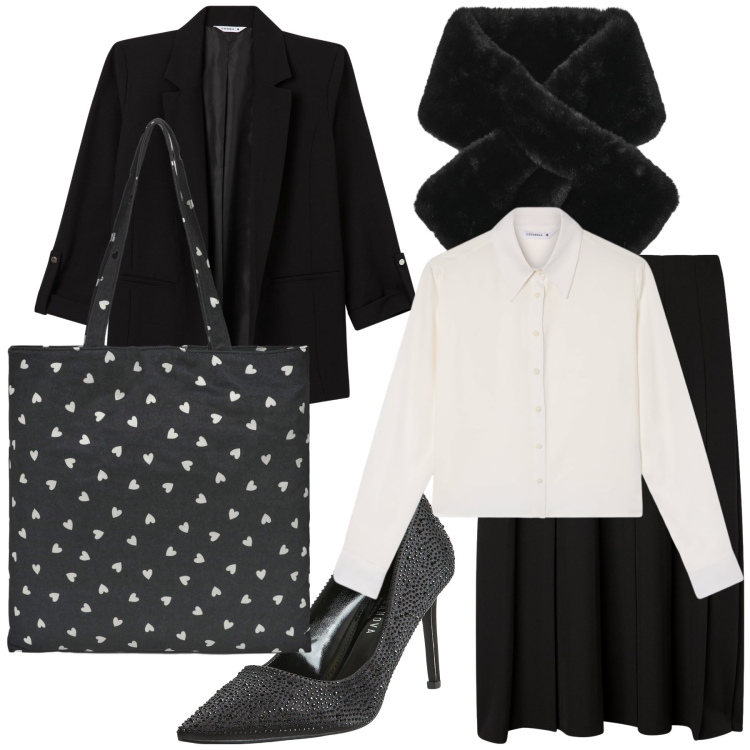Outfit donna - The devil wears Terranova. Stile Glamour per Tutti i giorni. Abbinamento con blazer, décolleté, borse tote, camicie, gonne lunghe, sciarpe.