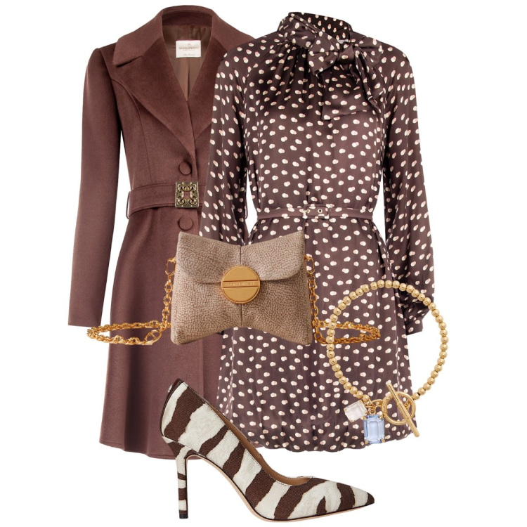 Outfit donna - Total look #2288596. Stile Glamour per Cerimonia. Abbinamento con vestiti chemisier, cappotti, borse a tracolla, décolleté, braccialetti.