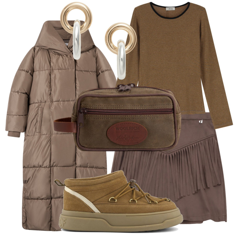 Outfit donna - La gonna con le frange… boho. Stile Boho per Tutti i giorni. Abbinamento con cappotti, minigonne, t-shirt, orecchini, valigie, stivaletti.