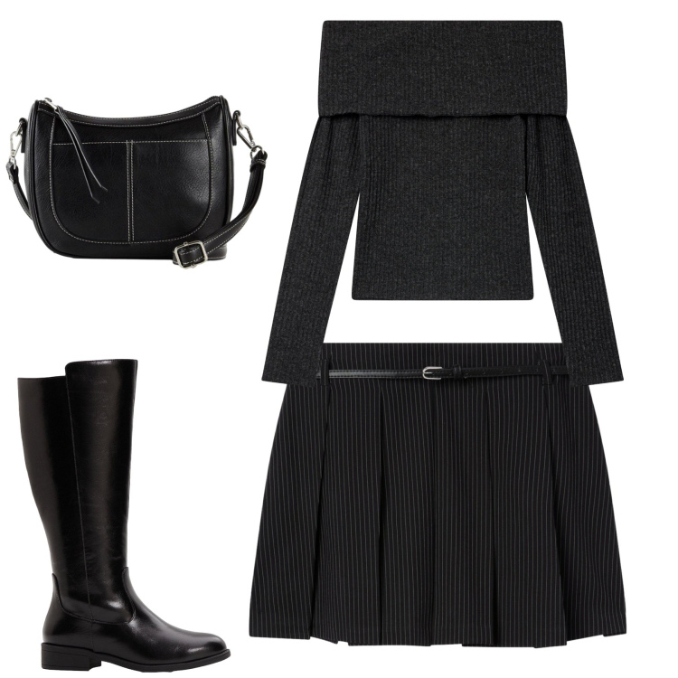 Outfit donna - Novembre. Stile Urban per Tutti i giorni. Abbinamento con stivali, borse a tracolla, minigonne, maglieria.
