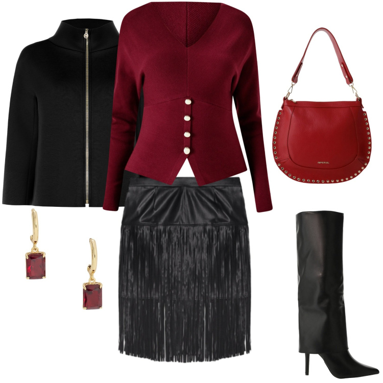 Outfit donna - Total look #2288677. Stile Sexy per Serata fuori. Abbinamento con maglieria, cappe, stivali, borse a spalla, orecchini, minigonne.