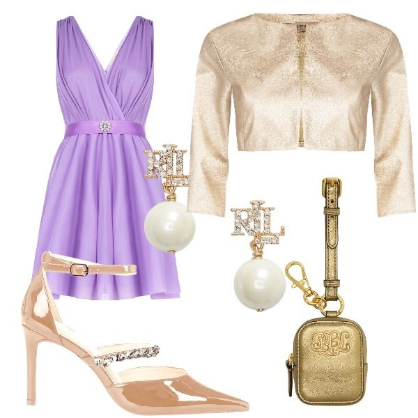 Outfit donna - Rinascimento Black Friday. Stile Romantica per Serata fuori. Abbinamento con bolero, décolleté, vestiti, pochette, orecchini.