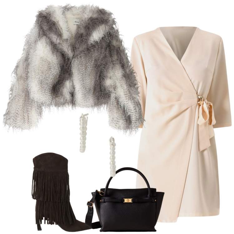 Outfit donna - Total look #2288744. Stile Bon Ton per Serata fuori. Abbinamento con vestiti corti, borse a mano, stivali, blazer, orecchini.