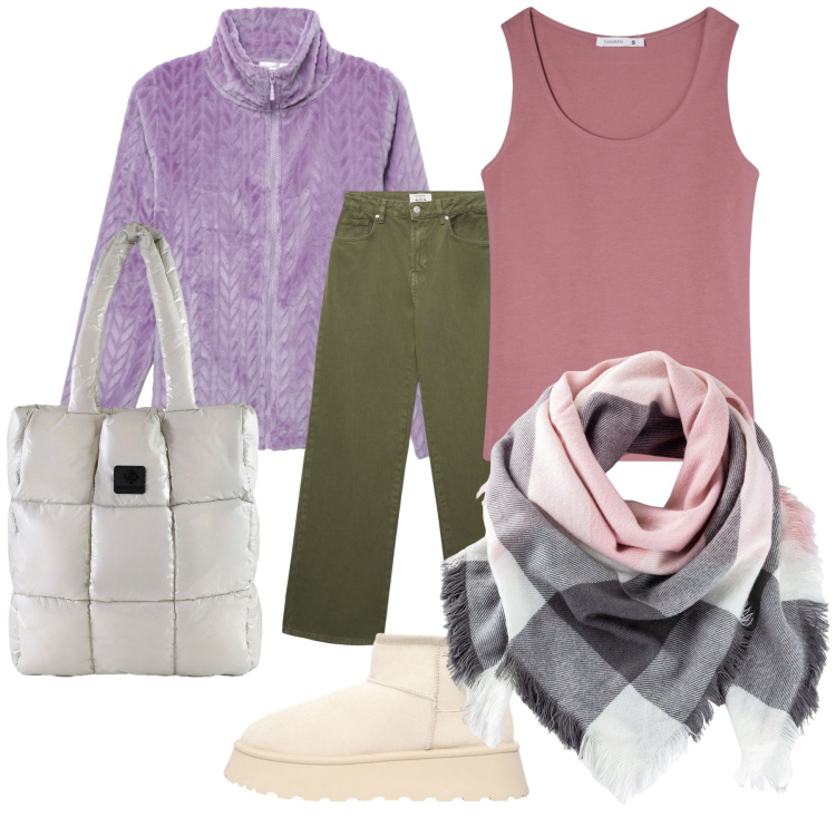 Outfit donna - A lot of colors. Stile Casual per Tutti i giorni. Abbinamento con foulard, felpe, top, jeans, stivaletti, shopping bag.