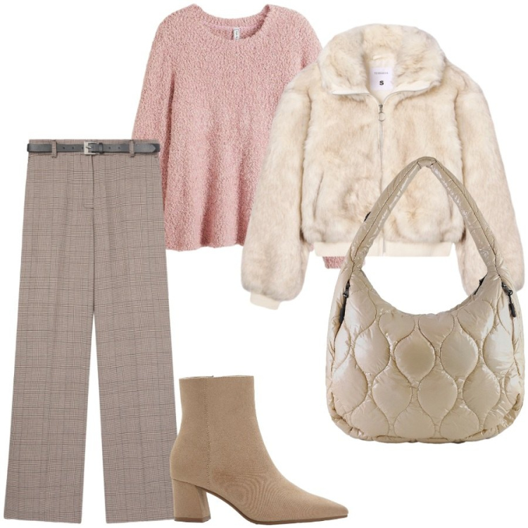 Outfit donna - Pink. Stile Casual chic per Tutti i giorni. Abbinamento con maglieria, stivaletti, pantaloni, ecopellicce, borse tote.