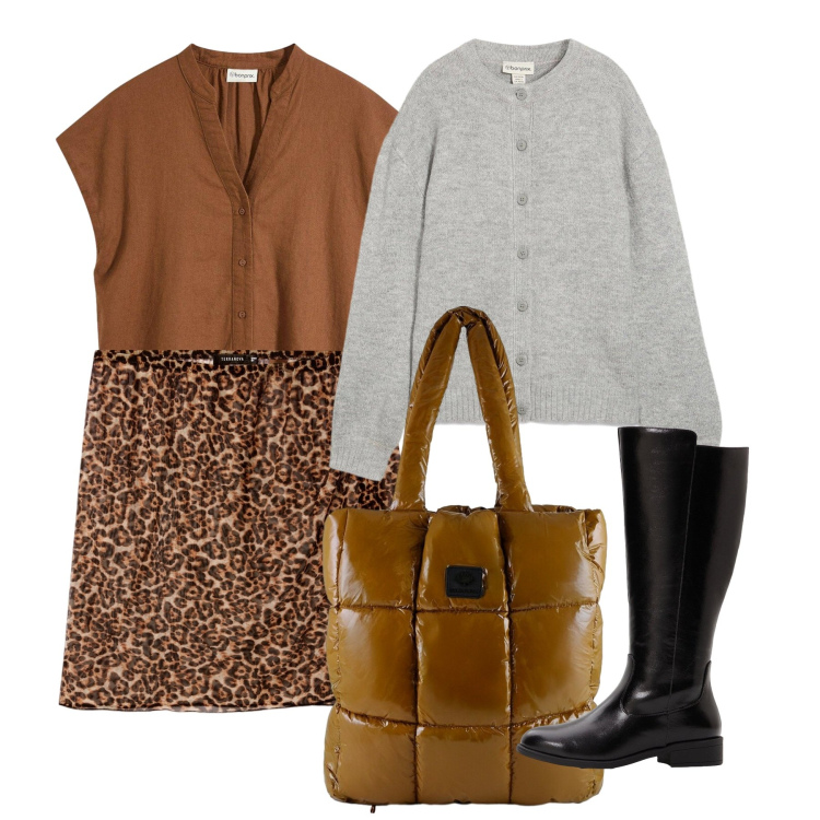 Outfit donna - Leo a novembre. Stile Bon Ton per Tutti i giorni. Abbinamento con camicie a manica corta, cardigans, stivali, minigonne, shopping bag.