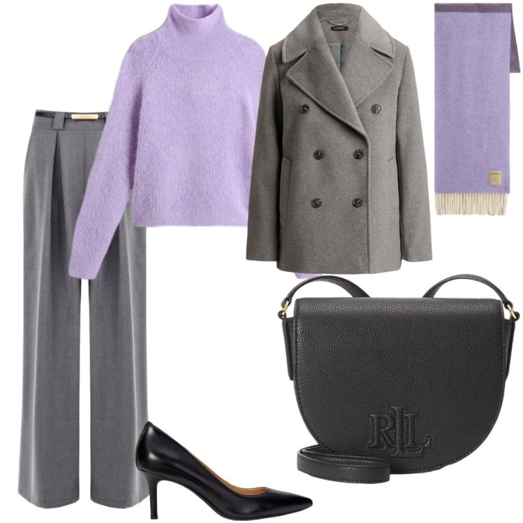Outfit donna - Color malva. Stile Chic per Serata fuori. Abbinamento con pantaloni a palazzo, cappotti, décolleté, borse a tracolla, maglieria, sciarpe.