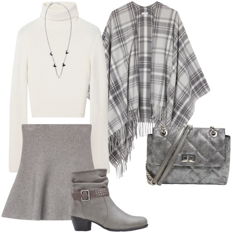 Outfit donna - La mantella. Stile Casual chic per Serata fuori. Abbinamento con stivaletti, minigonne, maglieria, cappotti, borse a tracolla, collane.