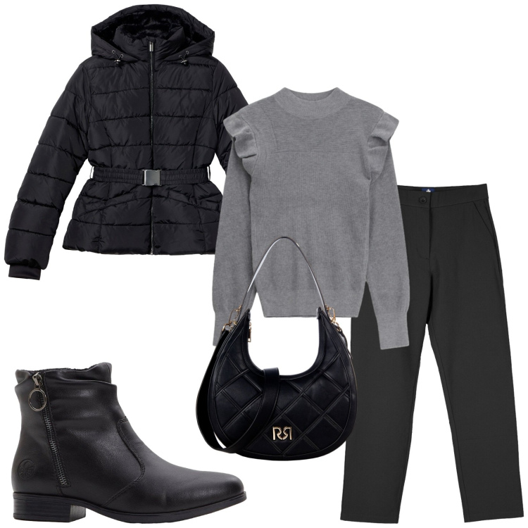 Outfit donna - Total look #2288815. Stile Casual per Tutti i giorni. Abbinamento con stivaletti, borse a tracolla, piumini, maglieria, pantaloni chino.