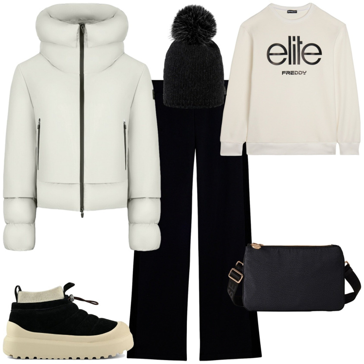 Outfit donna - Total look #2288838. Stile Sporty chic per Tutti i giorni. Abbinamento con borse a tracolla, pantaloni, felpe, blazer, cappelli, stivaletti.